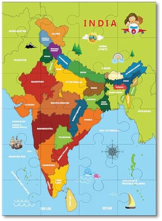 Khilonewale Educational Jigsaw Puzzle for Kids 3+ Years Learning and Scenic Puzzles, Bright Colours, Thick Pieces, for Boys and Girls, Gift‑Ready Family Activity and Puzzles Size 20x30CM (Vibrant India Map) - Image 2